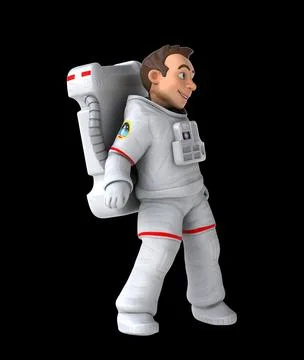 Fun 3D cartoon astronaut doing a fit dance Stock Illustration