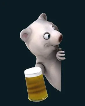 Fun 3D cartoon bear with a beer Stock Photos