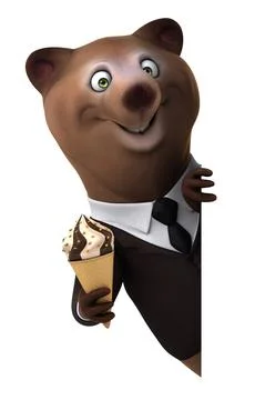 Fun 3D cartoon bear with an ice cream Stock Illustration