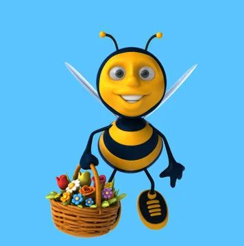 Fun 3D cartoon bee with flowers Illustrazione stock