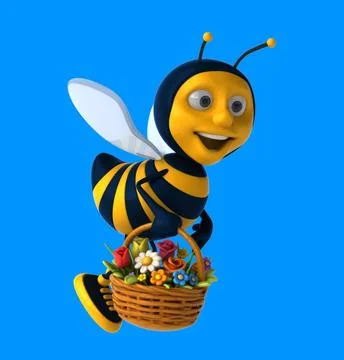 Fun 3D cartoon bee with flowers Illustrazione stock