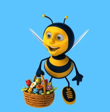 Fun 3D cartoon bee with flowers Illustrazione stock