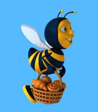 Fun 3D cartoon bee with pastries Illustrazione stock
