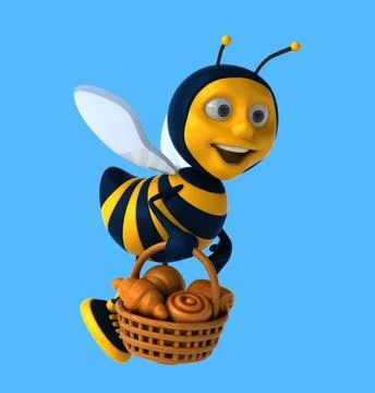 Fun 3D cartoon bee with pastries Illustrazione stock