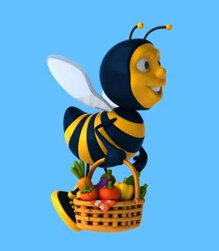 Fun 3D cartoon bee with vegetables Illustrazione stock
