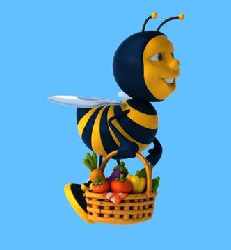 Fun 3D cartoon bee with vegetables Illustrazione stock