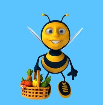 Fun 3D cartoon bee with vegetables Illustrazione stock