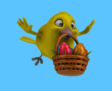 Fun 3D cartoon bird with easter eggs Illustrazione stock