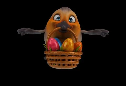 Fun 3D cartoon bird with easter eggs Illustrazione stock