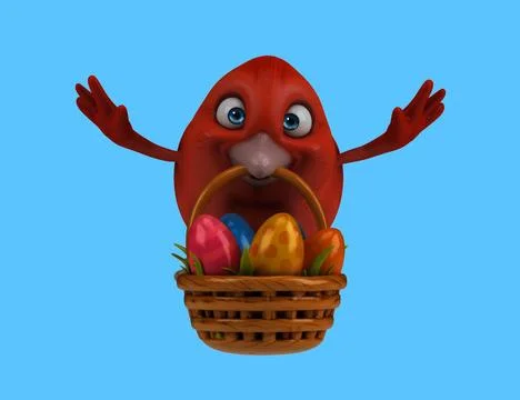 Fun 3D cartoon bird with easter eggs Illustrazione stock