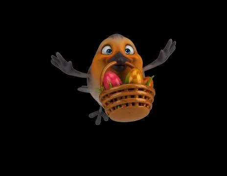 Fun 3D cartoon bird with easter eggs Stock Illustration