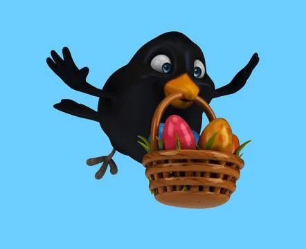 Fun 3D cartoon bird with easter eggs Illustrazione stock