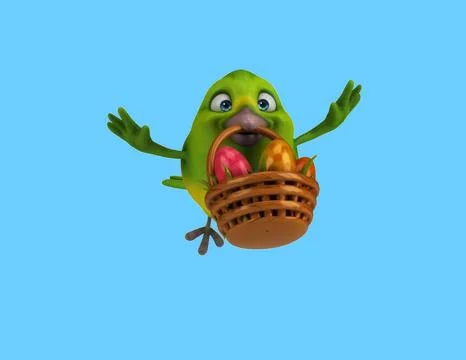 Fun 3D cartoon bird with easter eggs Illustrazione stock