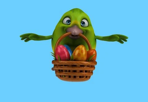Fun 3D cartoon bird with easter eggs Stock Illustration