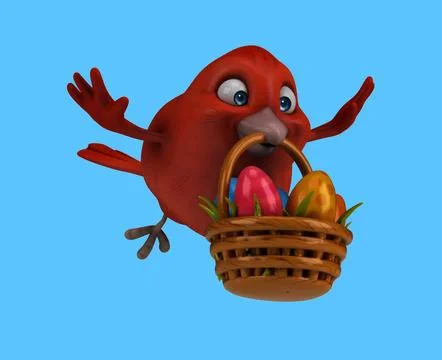 Fun 3D cartoon bird with easter eggs Illustrazione stock