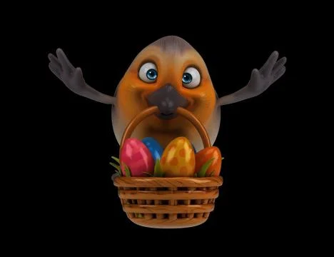 Fun 3D cartoon bird with easter eggs Illustrazione stock
