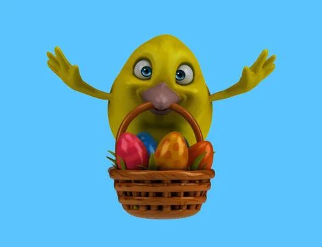 Fun 3D cartoon bird with easter eggs Stock Photos