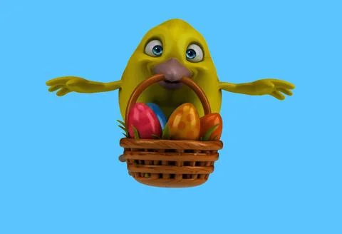 Fun 3D cartoon bird with easter eggs Stock Photos
