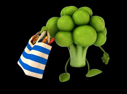 Fun 3D cartoon brocoli Stock Illustration