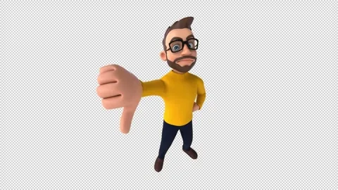 Fun 3D cartoon casual character with thumbs down (with alpha channel) Stock Footage 278420581
