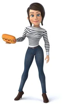 Fun 3D cartoon casual character woman 스톡 일러스트