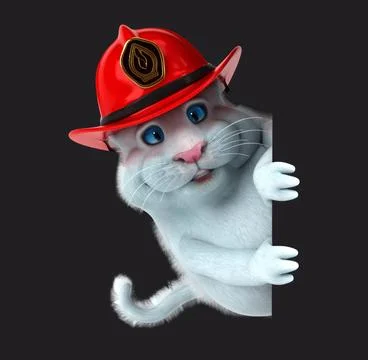 Fun 3D cartoon cat firefighter (on alpha) Stock Illustration
