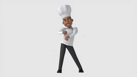 Fun 3D cartoon chef doing a fit dance (with alpha channel) Stock Footage 345566256