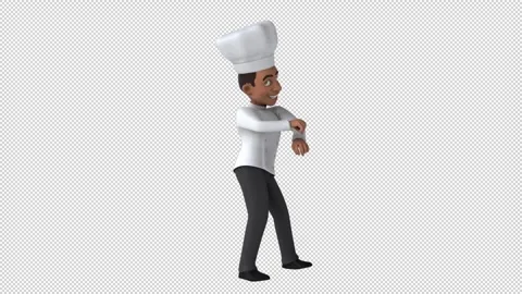 Fun 3D cartoon chef doing a fit dance (with alpha channel) Stock Footage 345566267