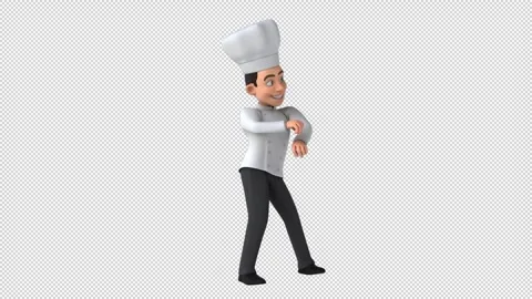 Fun 3D cartoon chef doing a fit dance (with alpha channel) Stock Footage 345566276