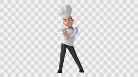 Fun 3D cartoon chef doing a fit dance (with alpha channel) Stock Footage 345566282