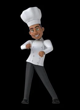 Fun 3D cartoon chef doing a fit dance Illustrazione stock