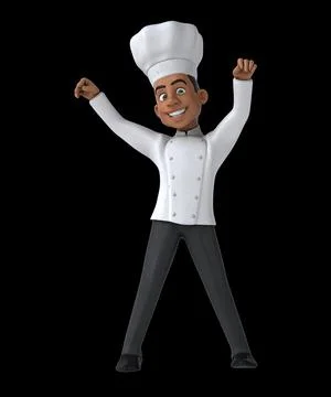 Fun 3D cartoon chef doing a fit dance Stock Illustration
