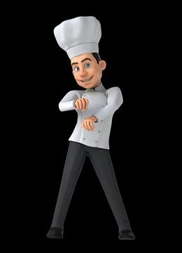 Fun 3D cartoon chef doing a fit dance Stock Illustration