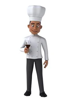 Fun 3D cartoon chef drinking wine with alpha 스톡 일러스트