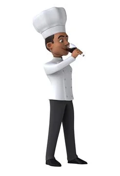 Fun 3D cartoon chef drinking wine with alpha Stock Illustration