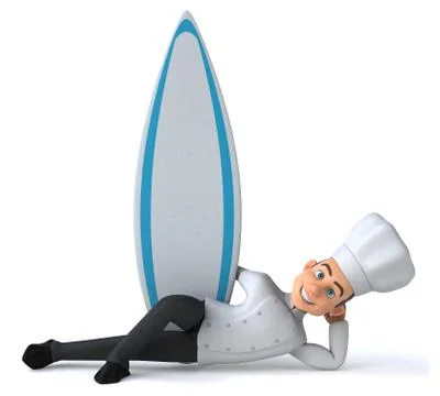 Fun 3D cartoon chef surfing Stock Illustration