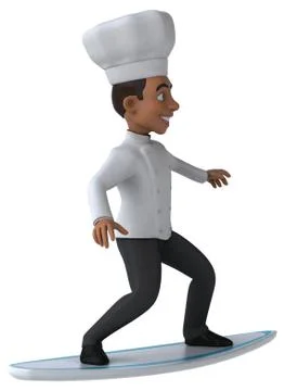 Fun 3D cartoon chef surfing Stock Illustration