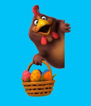 Fun 3D cartoon chicken with easter eggs (on alpha) Stock Illustration