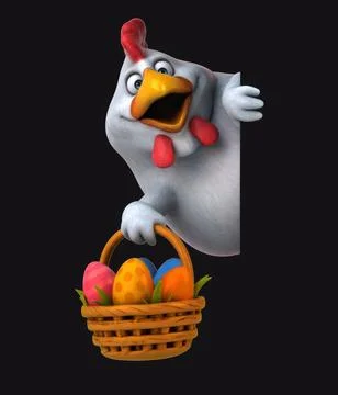Fun 3D cartoon chicken with easter eggs (on alpha) Stock Illustration