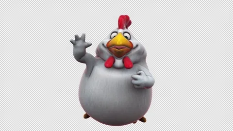 Fun 3D cartoon chicken waving (with alpha channel) Stock Footage 297265220