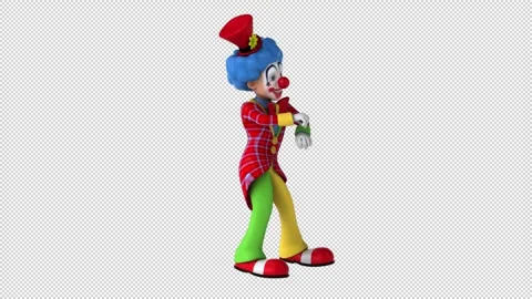Fun 3D cartoon clown doing a fit dance (with alpha channel) Stock Footage 345566312