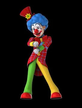 Fun 3D cartoon clown doing a fit dance Illustrazione stock