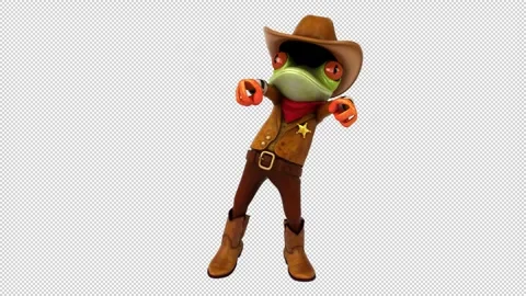Fun 3D cartoon cowboy frog dancing (with alpha channel) Stock Footage 316582894