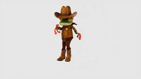 Fun 3D cartoon cowboy frog dancing (with alpha channel) Stock Footage 316583463