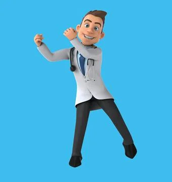 Fun 3D cartoon doctor dancing Stock Illustration