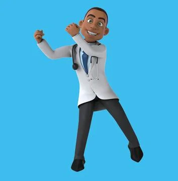 Fun 3D cartoon doctor dancing Stock Illustration