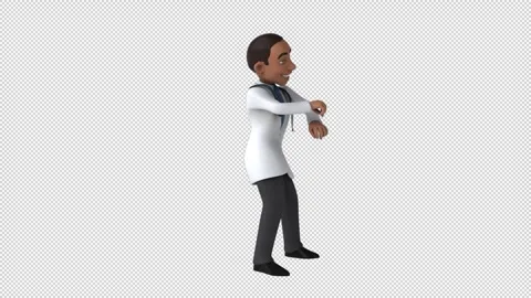 Fun 3D cartoon doctor doing a fit dance (with alpha channel) Stock Footage 345566347