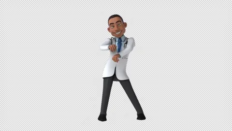 Fun 3D cartoon doctor doing a fit dance (with alpha channel) Stock Footage 345566348