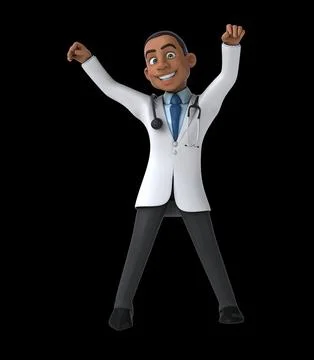 Fun 3D cartoon doctor doing a fit dance Illustrazione stock