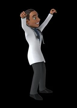 Fun 3D cartoon doctor doing a fit dance Illustrazione stock